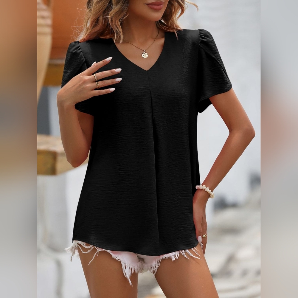 Elegant Black Women's V Neck Top